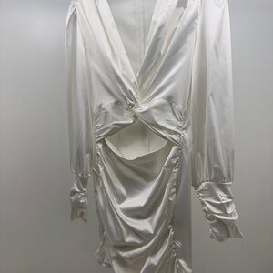 Elegant White Satin Long Sleeve Dress